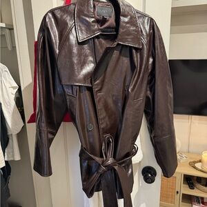 Zara Dark Brown Faux Leather Belted Jacket